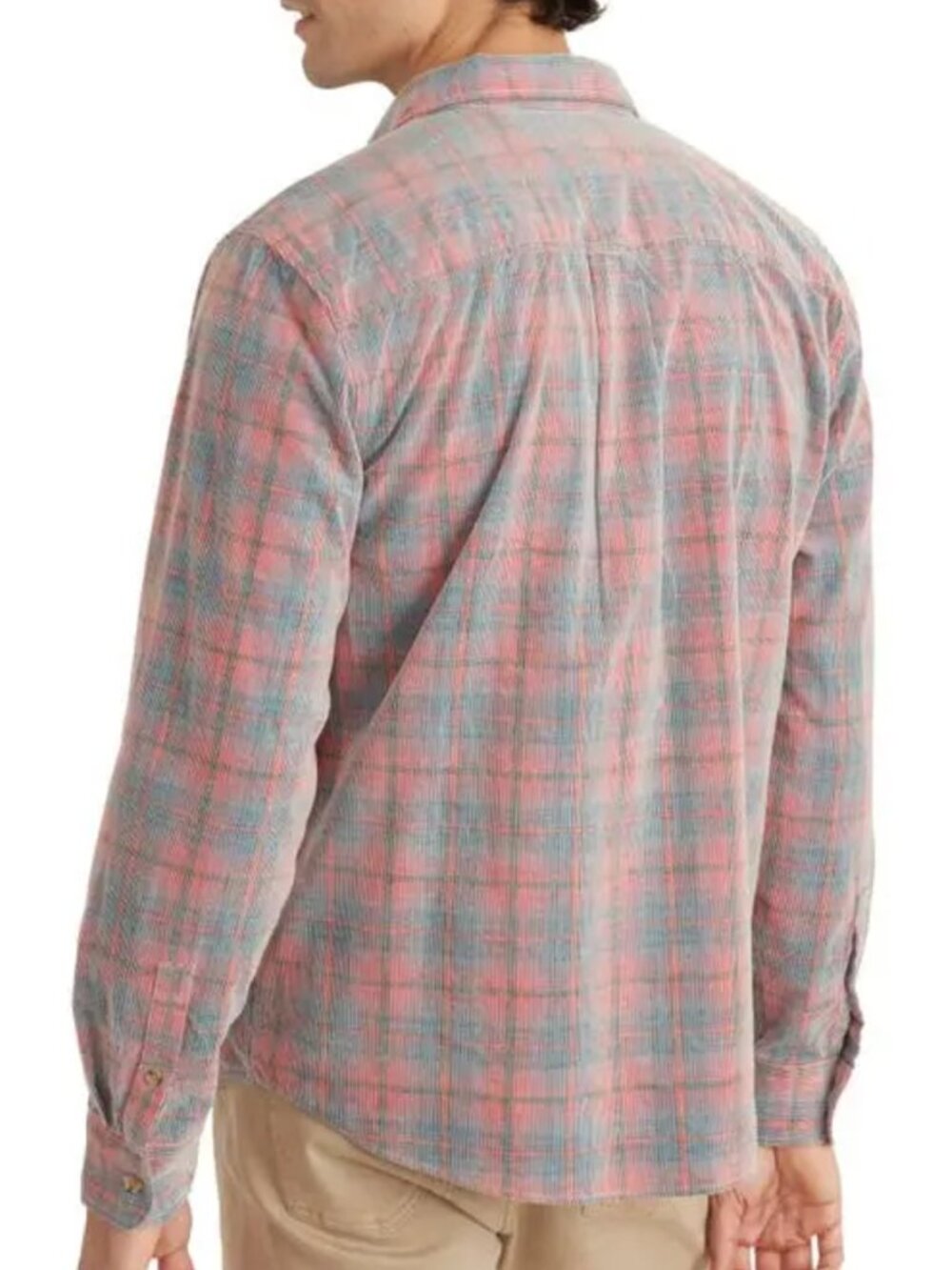 Marine Layer Plaid Lightweight Corduroy Button-Up Shirt - Blue/Pink Madras